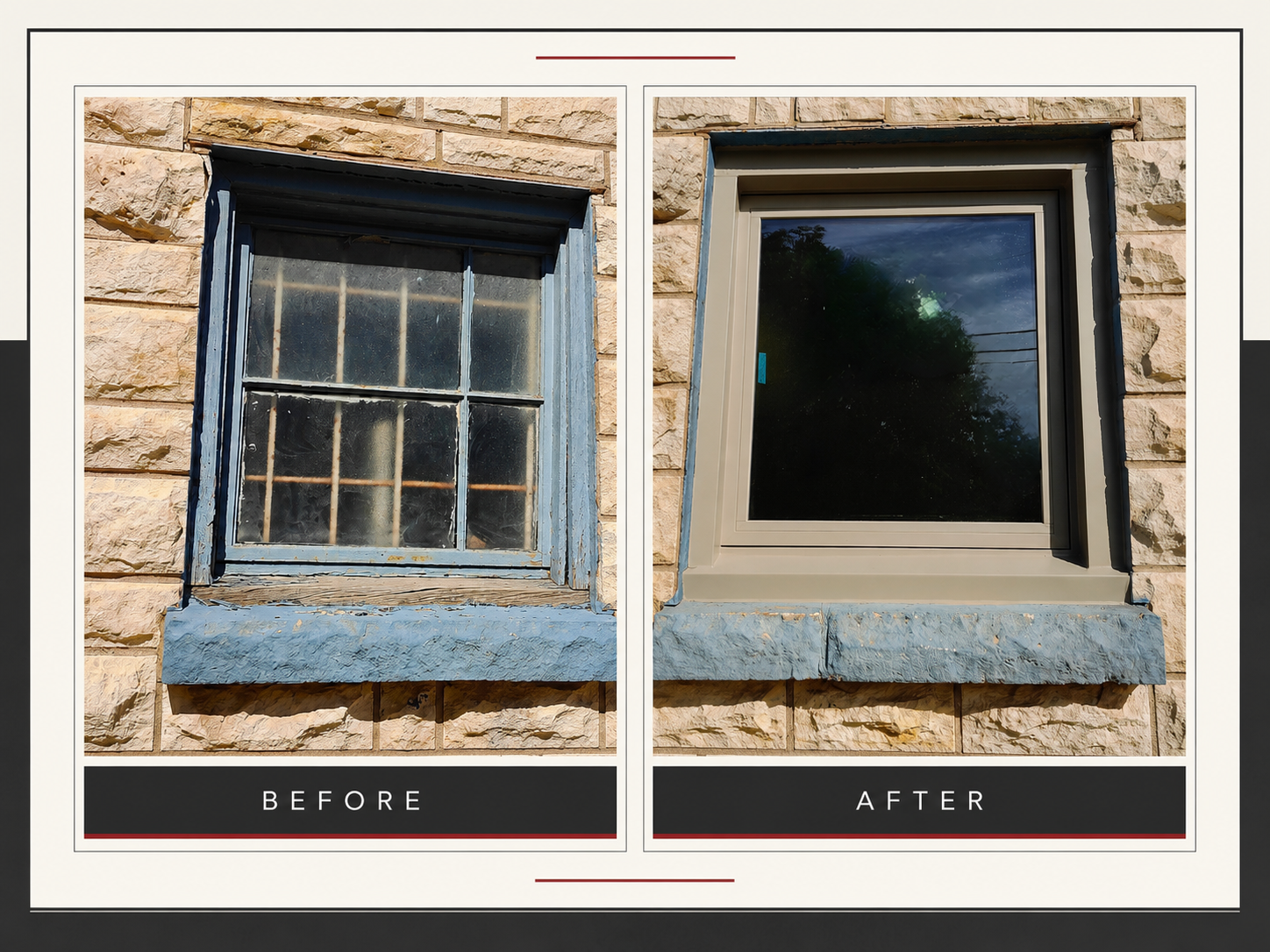 Stone home window replacement before and after